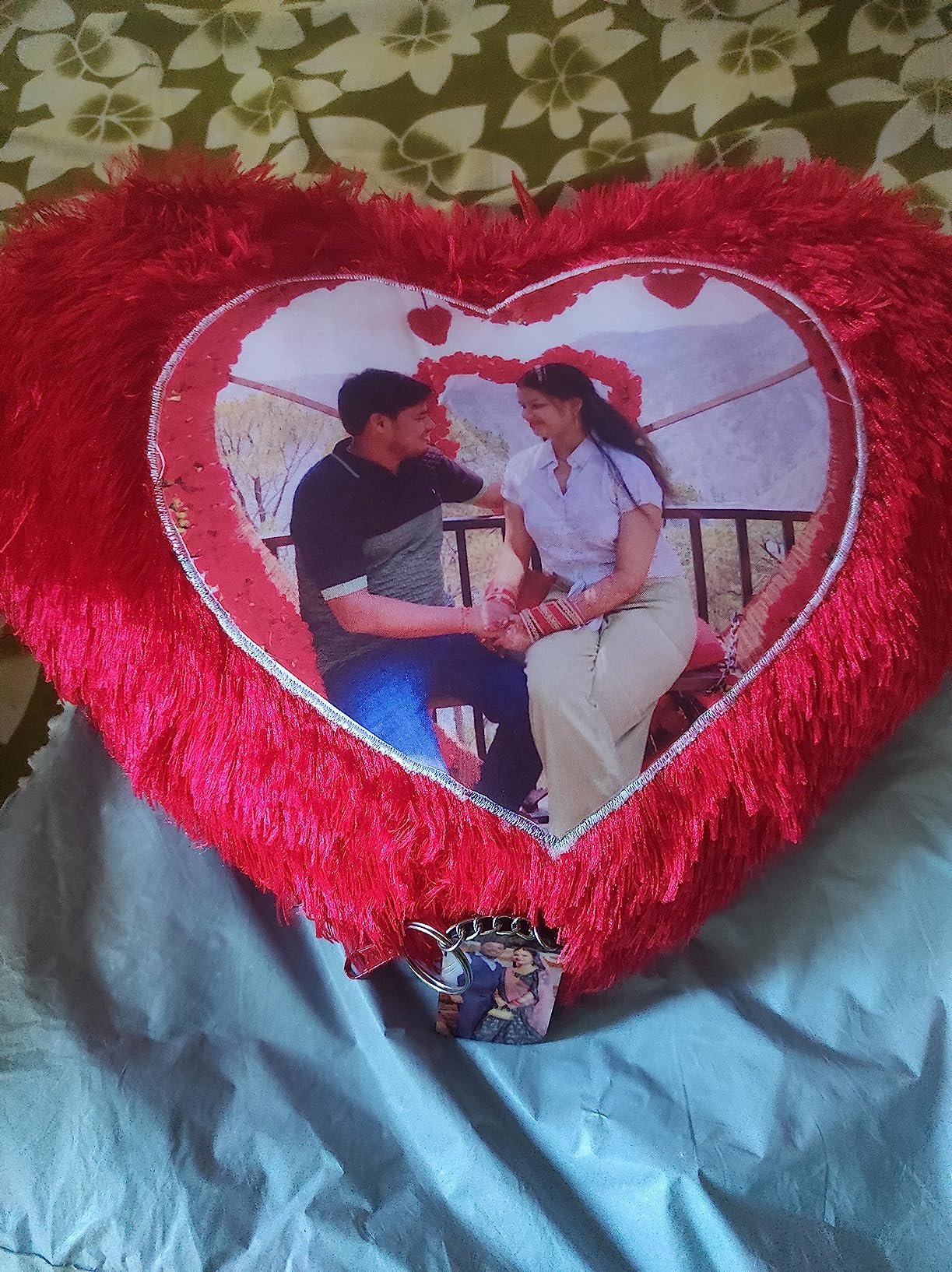 Personalized Fur Cushion – Heart & Square Shape with Photo, Message & Free Keychain