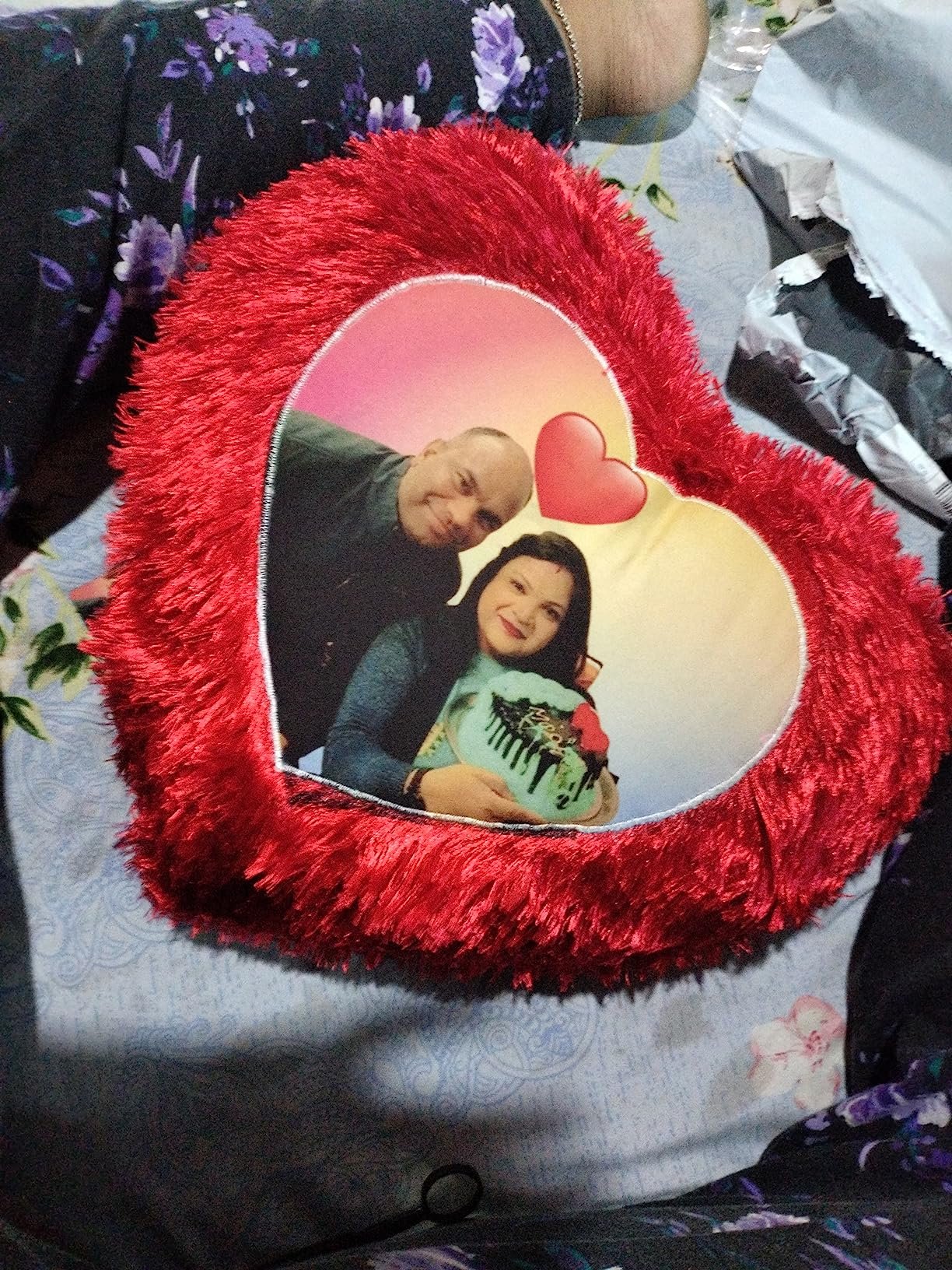Personalized Fur Cushion – Heart & Square Shape with Photo, Message & Free Keychain - Image 6
