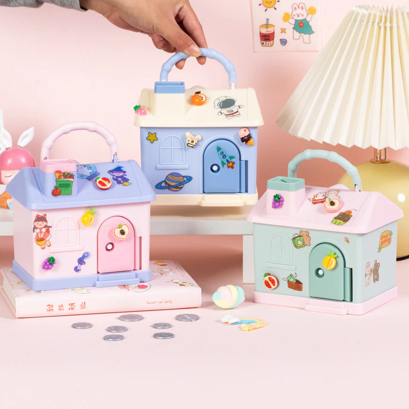 Cute House Piggy Bank with DIY stickers - Image 3