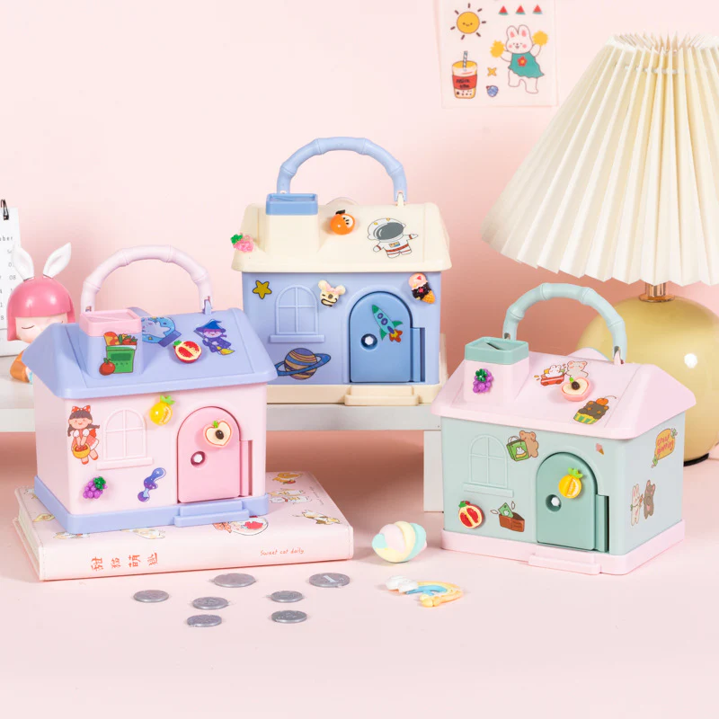 Cute House Piggy Bank with DIY stickers