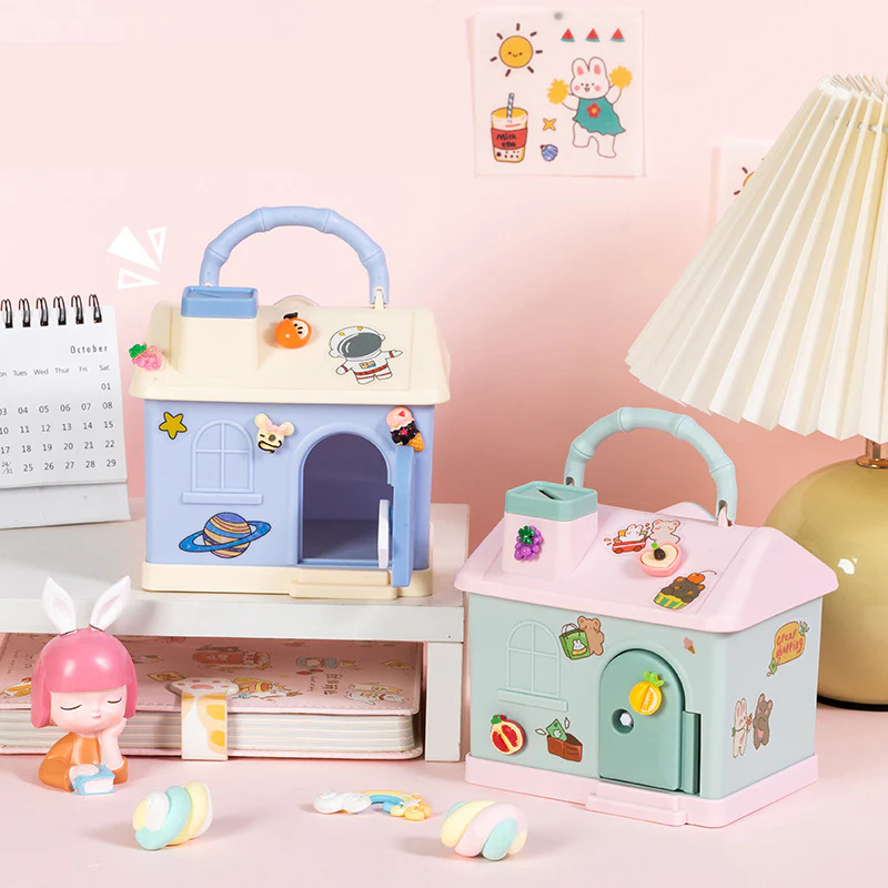 Cute House Piggy Bank with DIY stickers - Image 5