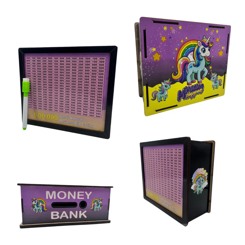 Wooden Unicorn Piggy Bank/Money Box 1,00,000 Goal Tracker