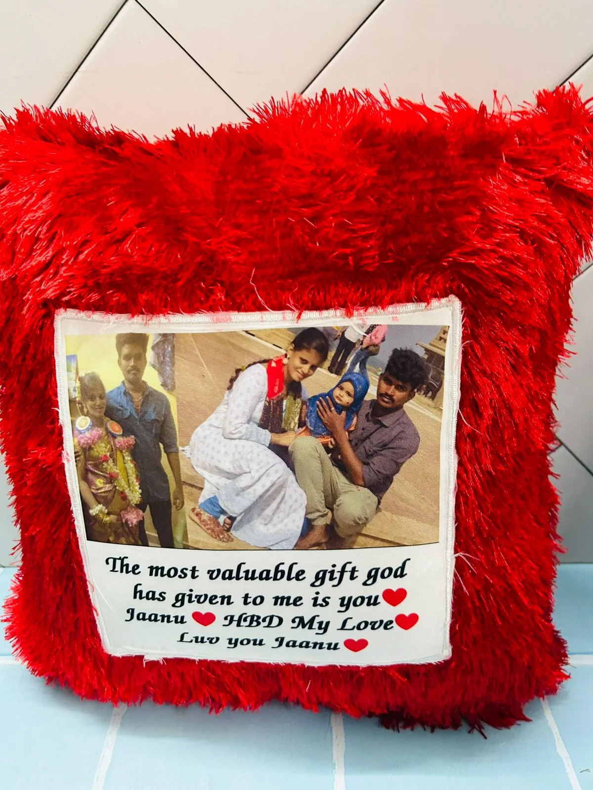 Personalized Fur Cushion – Heart & Square Shape with Photo, Message & Free Keychain - Image 13