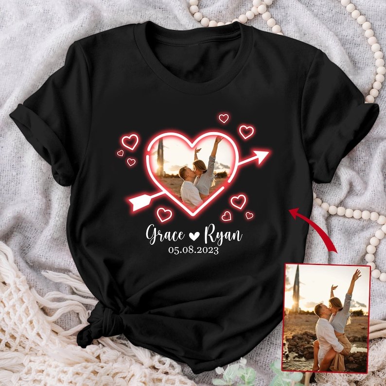 Couple Personalized Cotton T‑Shirt – Custom Name & Photo Print