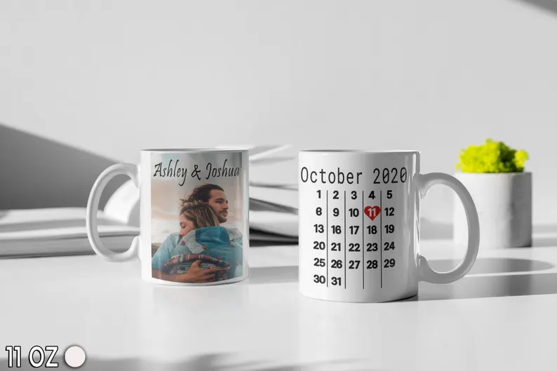 Couple Personalized Ceramic Mug – 11oz with Photo, Name, Quote or Special Date - Image 4