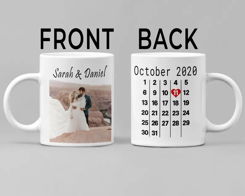 Couple Personalized Ceramic Mug – 11oz with Photo, Name, Quote or Special Date - Image 3