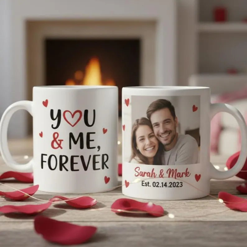 Couple Personalized Ceramic Mug – 11oz with Photo, Name, Quote or Special Date - Image 2