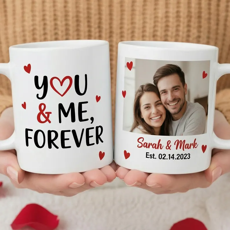Couple Personalized Ceramic Mug – 11oz with Photo, Name, Quote or Special Date
