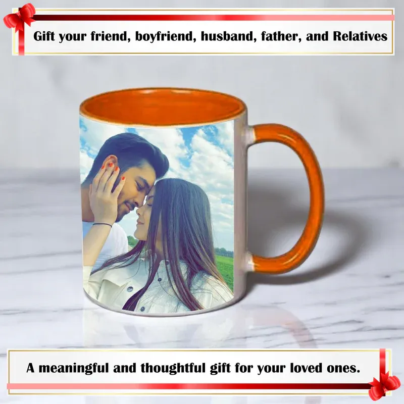 Customized Photo Printed Orange Ceramic Tea/Coffee Mug - Image 2