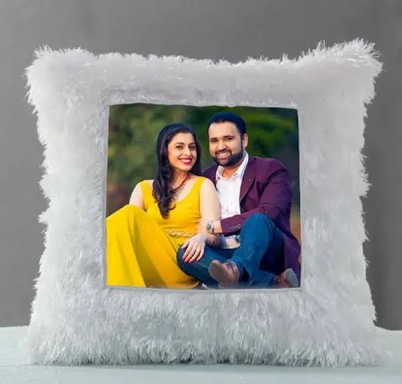 Personalized Fur Cushion – Heart & Square Shape with Photo, Message & Free Keychain - Image 3