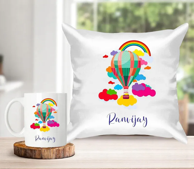 Satin Cushion and Mug Combo - Name & Character Printed
