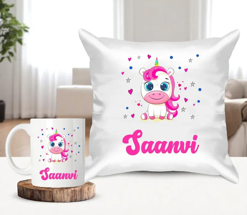 Satin Cushion and Mug Combo - Name & Character Printed - Image 2